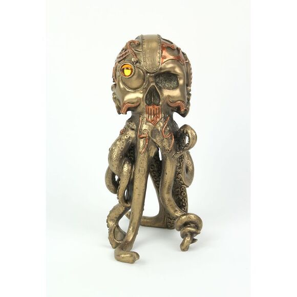 Bronze / Copper Finished Steampunk Human Skull / Octopus Fantasy Tabletop Statue - Picture 3 of 6